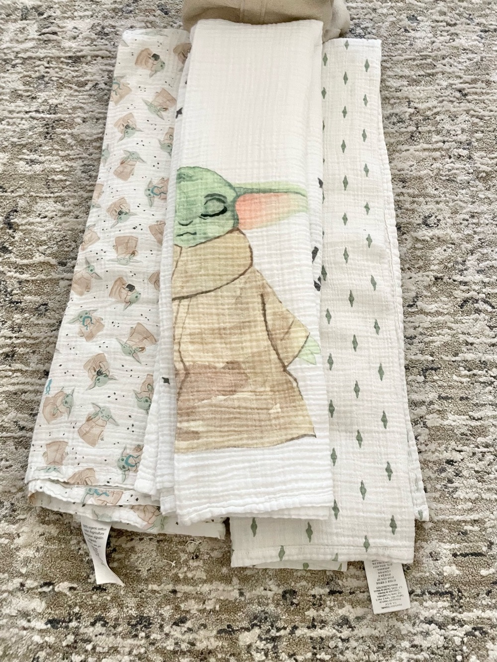 Pottery Barn Kids Star Wars Grogu Muslin Swaddle Blankets Baby with plushy - Picture 3 of 12